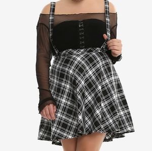 Tripp Black & White Plaid Suspender Skirt Plus Size